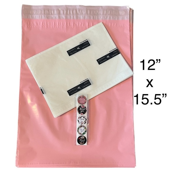 6 Poly Mailers Large 12” x 15.5” Pink 12 Stickers - Picture 1 of 8